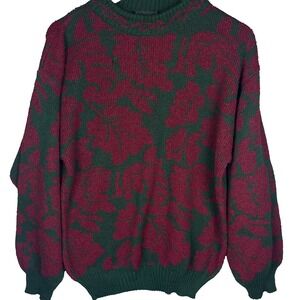 Vintage 90s Metropolis Sweater Men's Medium Floral Leaf Pattern Cottagecore